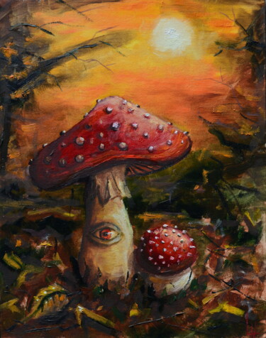 Painting titled "Mushroom truth" by Ludovic Lan, Original Artwork, Oil