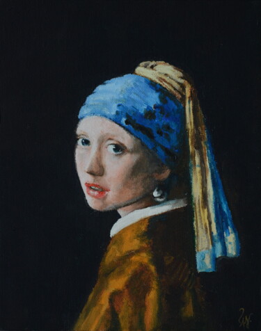 Peinture intitulée "Jeune Fille à la pe…" par Ludovic Lan, Œuvre d'art originale, Huile