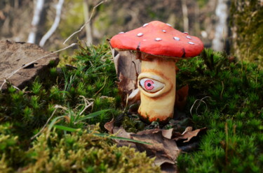Sculpture intitulée "Magic Mushroom 1" par Ludovic Lan, Œuvre d'art originale, Pâte polymère