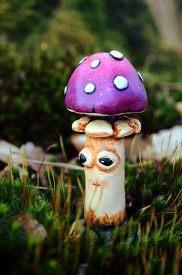 Sculpture intitulée "Magic Mushroom 2" par Ludovic Lan, Œuvre d'art originale, Pâte polymère