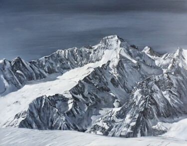 Painting titled "Montagne Mont-Dolent" by Ludovic Perrenoud, Original Artwork, Oil Mounted on Wood Panel