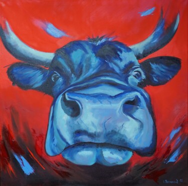 Peinture intitulée "Vache des montagnes" par Ludovic Perrenoud, Œuvre d'art originale, Huile