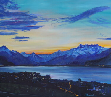 Painting titled "Vevey au petit matin" by Ludovic Perrenoud, Original Artwork, Oil