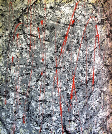 Schilderij getiteld "Reborn of Pollock" door Ludovic Biquand, Origineel Kunstwerk, Acryl Gemonteerd op Frame voor houten bra…