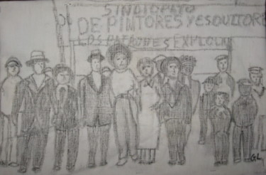 Zeichnungen mit dem Titel "mexico 1 mai 1929" von Ludovic Grumel, Original-Kunstwerk, Conté-Buntstifte