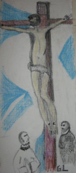 Drawing titled "homme sur la croix" by Ludovic Grumel, Original Artwork, Conté