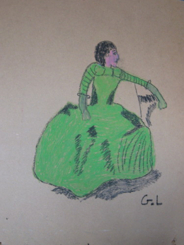 Disegno intitolato "la dame de salon" da Ludovic Grumel, Opera d'arte originale, Matite colorate