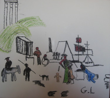 Drawing titled "le port" by Ludovic Grumel, Original Artwork, Conté
