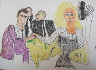 Рисунок под названием "le diner" - Ludovic Grumel, Подлинное произведение искусства, Цветные карандаши