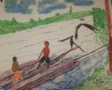 Рисунок под названием "fleuve" - Ludovic Grumel, Подлинное произведение искусства, Цветные карандаши