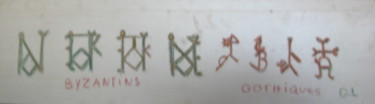 Tekening getiteld "symboles Byzantins…" door Ludovic Grumel, Origineel Kunstwerk, Potlood