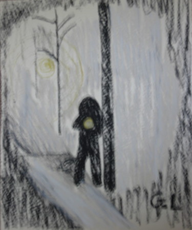 Dessin intitulée "homme dans la brume" par Ludovic Grumel, Œuvre d'art originale, Crayon