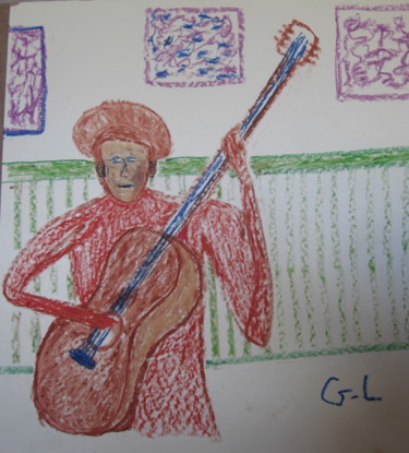 Drawing titled "guitariste" by Ludovic Grumel, Original Artwork, Pencil