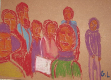 Dessin intitulée "la foule" par Ludovic Grumel, Œuvre d'art originale, Crayon Monté sur Verre