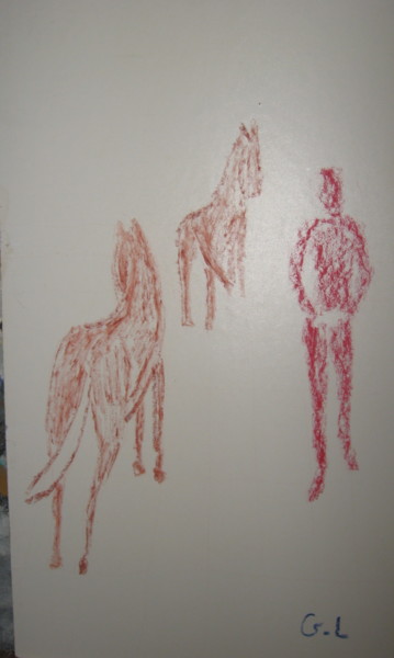 Drawing titled "cheval de feu" by Ludovic Grumel, Original Artwork, Pencil