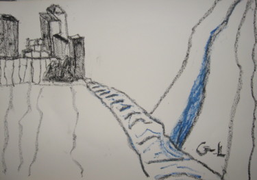 Dessin intitulée "ruines de chateau" par Ludovic Grumel, Œuvre d'art originale, Crayon