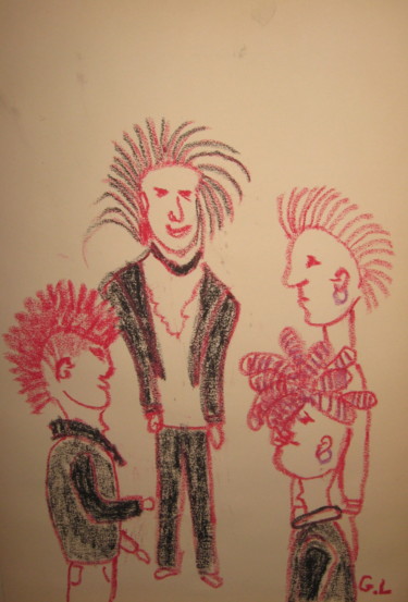 Drawing titled "punks" by Ludovic Grumel, Original Artwork, Pencil