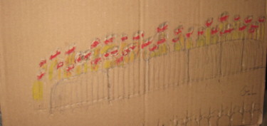 Dessin intitulée "les gilets jaunes" par Ludovic Grumel, Œuvre d'art originale, Crayon