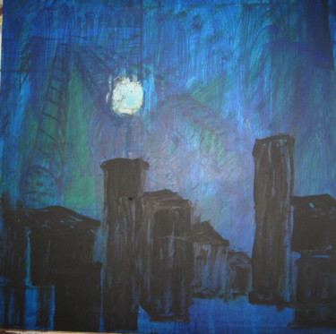 Disegno intitolato "la ville la nuit" da Ludovic Grumel, Opera d'arte originale, Gouache