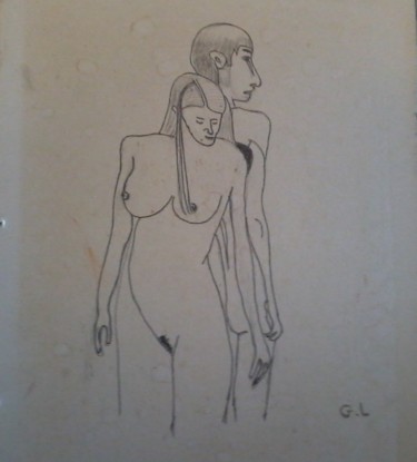Рисунок под названием "duo" - Ludovic Grumel, Подлинное произведение искусства, Карандаш