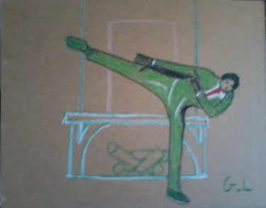 Dessin intitulée "karaté sur patins" par Ludovic Grumel, Œuvre d'art originale, Crayon