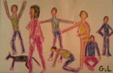 Dessin intitulée "mouvement de foule" par Ludovic Grumel, Œuvre d'art originale, Crayon
