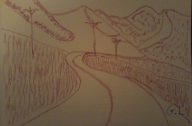Dessin intitulée "paysage désertique" par Ludovic Grumel, Œuvre d'art originale, Crayon