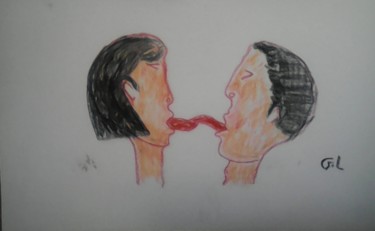 Dessin intitulée "baiser" par Ludovic Grumel, Œuvre d'art originale, Conté