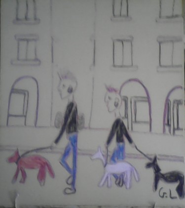 Dessin intitulée "punks à chiens" par Ludovic Grumel, Œuvre d'art originale, Crayon