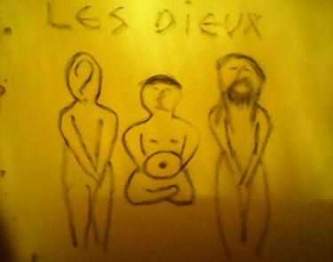 Drawing titled "les dieux" by Ludovic Grumel, Original Artwork, Conté
