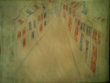 Dessin intitulée "la ville fantôme" par Ludovic Grumel, Œuvre d'art originale, Conté