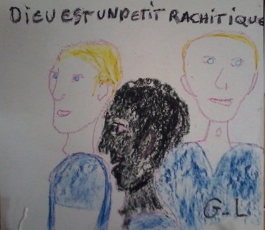 Dessin intitulée "dieu est un petit r…" par Ludovic Grumel, Œuvre d'art originale, Crayon