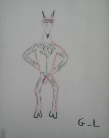 Drawing titled "diable" by Ludovic Grumel, Original Artwork, Pencil