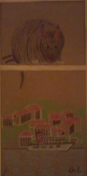 Dibujo titulada "rat sur ville" por Ludovic Grumel, Obra de arte original, Pastel Montado en Bastidor de camilla de madera