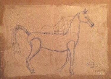 Drawing titled "cheval" by Ludovic Grumel, Original Artwork, Pastel Mounted on Wood Stretcher frame