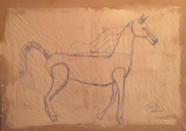 Tekening getiteld "cheval" door Ludovic Grumel, Origineel Kunstwerk, Pastel Gemonteerd op Frame voor houten brancard