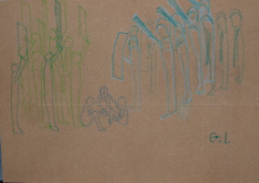 Malerei mit dem Titel "triumvirat ou "déca…" von Ludovic Grumel, Original-Kunstwerk, Pastell Auf Keilrahmen aus Holz montiert