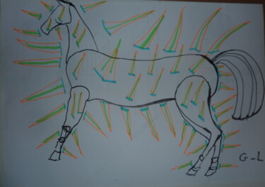 Peinture intitulée "1 cheval de feu" par Ludovic Grumel, Œuvre d'art originale, Marqueur