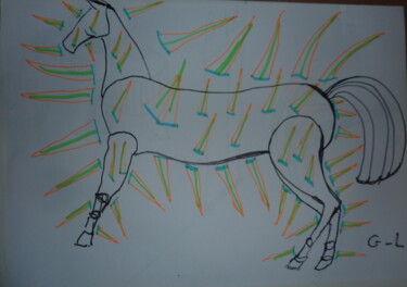 Painting titled "1 cheval de feu" by Ludovic Grumel, Original Artwork, Marker