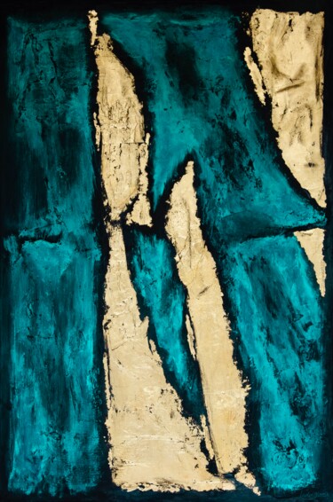Painting titled "Turquoise Gold" by Ludwig Louis, Original Artwork, Acrylic