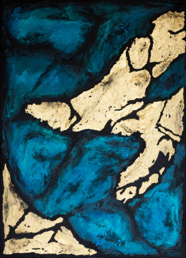 Painting titled "Black Turquoise Gold" by Ludwig Louis, Original Artwork, Acrylic