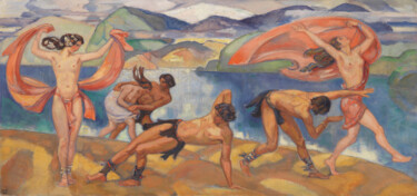 Schilderij getiteld "Danseurs dans un va…" door Ludwig Von Hofmann, Origineel Kunstwerk, Olie