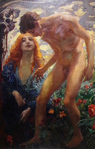 Pittura intitolato "Narcisse" da Ludwig Von Hofmann, Opera d'arte originale, Olio