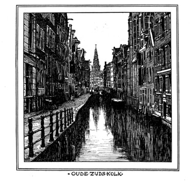 Impressões e gravuras intitulada "Oude Zijds Kolk Ams…" por Ludwig Willem Reymert Wenkenbach, Obras de arte originais, Impre…