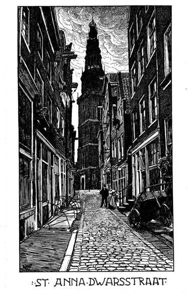 Druckgrafik mit dem Titel "st. Anna Dwarsstraa…" von Ludwig Willem Reymert Wenkenbach, Original-Kunstwerk, Digitaldruck
