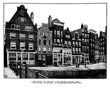 Prenten & gravures getiteld "Oude Zijds Voorburg…" door Ludwig Willem Reymert Wenkenbach, Origineel Kunstwerk, Digitale afdr…