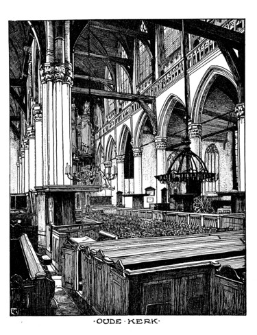 Printmaking titled "Oude Kerk" by Ludwig Willem Reymert Wenkenbach, Original Artwork, Digital Print