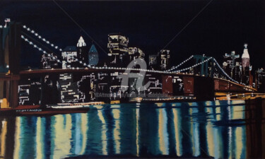 Painting titled "New York's Brooklin…" by Luethi Alias Abdelghafar, Original Artwork, Oil Mounted on Wood Stretcher frame