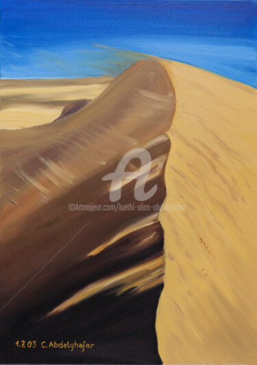 Pintura titulada "Sanddüne mit Windsp…" por Luethi Alias Abdelghafar, Obra de arte original, Oleo Montado en Bastidor de cam…