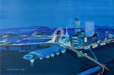 Картина под названием "Skyline by night" - Luethi Alias Abdelghafar, Подлинное произведение искусства, Масло Установлен на Д…